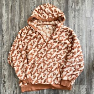 PINK Tan and White Houndstooth Fleece Hoodie